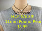 Hot sale! 11mm Round pearl necklace, Leather Pearl Choker, Pearl Leather Necklace, White Freshwater pearl, Black Leather Pearl necklace, Le1-001