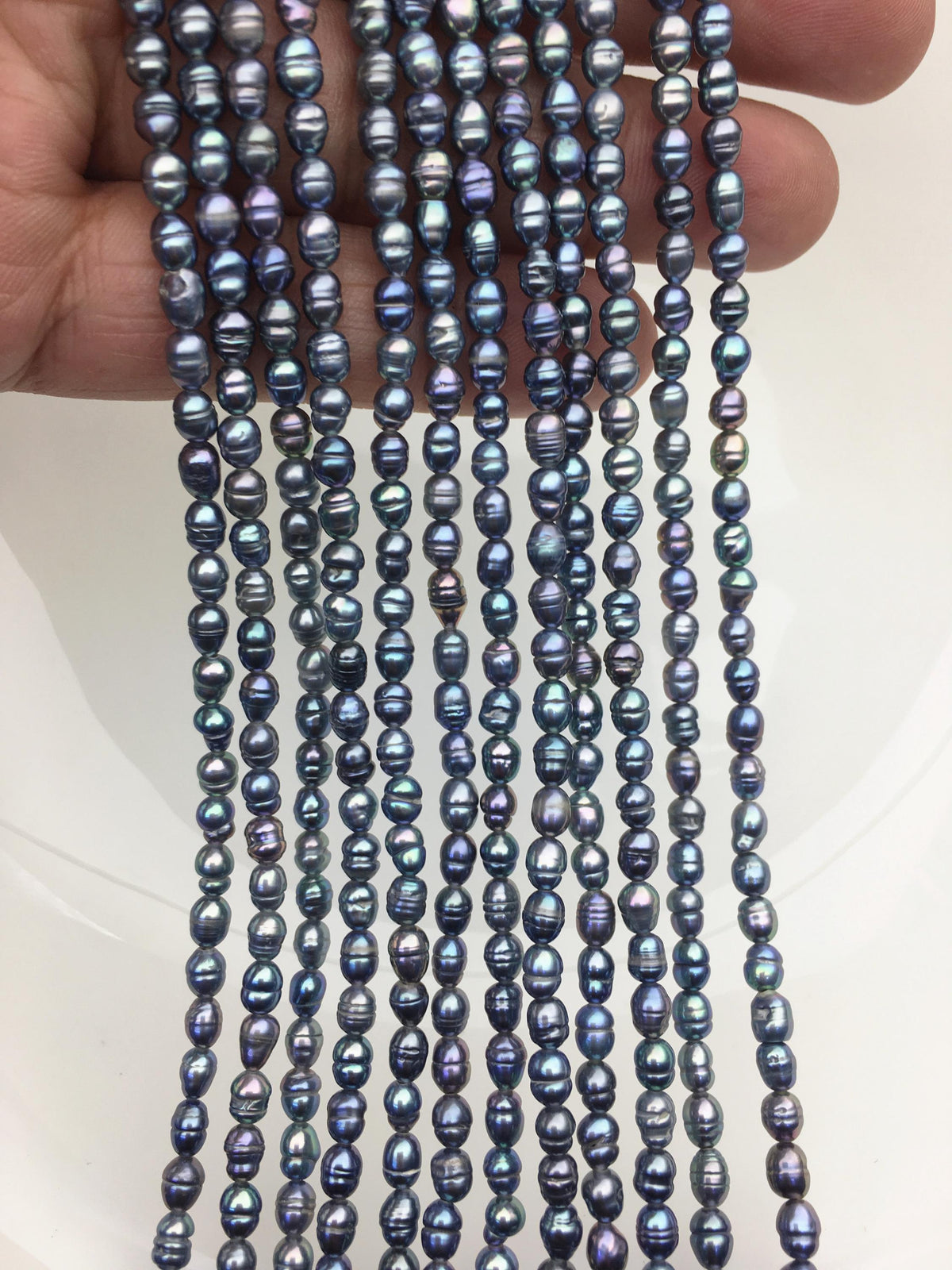 AA 3-3.5mm*4-5mm black blue rice freshwater pearls,LR3-T4