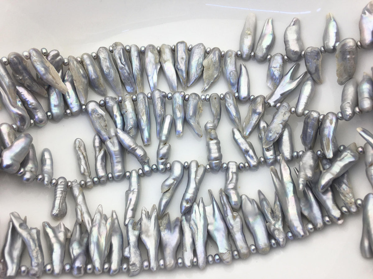 A 6-10mm gray Biwa Pearl Necklace,ZS-T7