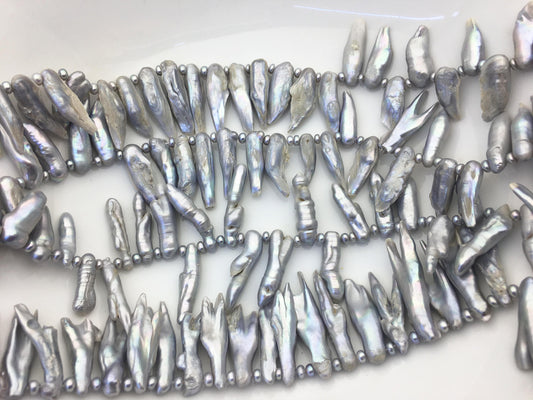 A 6-10mm gray Biwa Pearl Necklace,ZS-T7