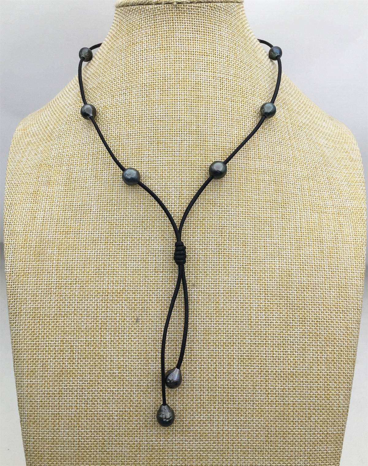 real tahitian pearl floating drop part leather Necklace, black, brown Leather color Pearl necklace, Leather pearl necklace, Le11-029