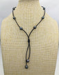 real tahitian pearl floating drop part leather Necklace, black, brown Leather color Pearl necklace, Leather pearl necklace, Le11-029