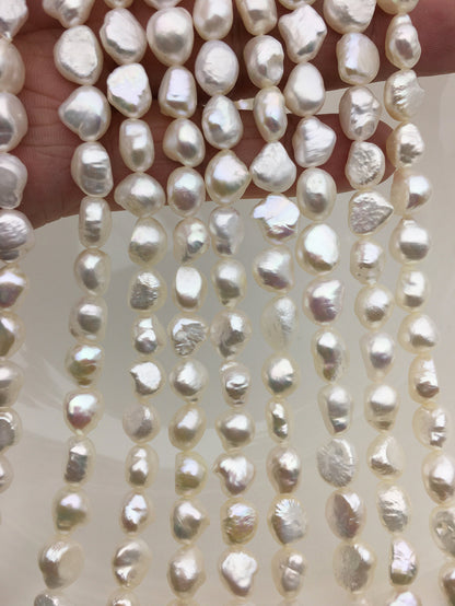 High Luster!AA+ 7.4-8.5mm white nugget freshwater pearl, white cultured freshwater nugget pearl bead string, wholesale supply, LM8-2A-3
