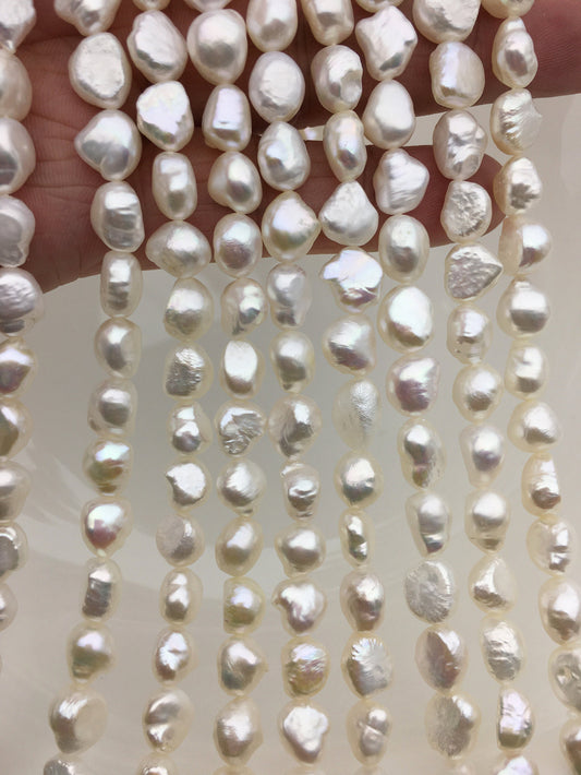 High Luster!AA+ 7.4-8.5mm white nugget freshwater pearl, white cultured freshwater nugget pearl bead string, wholesale supply, LM8-2A-3