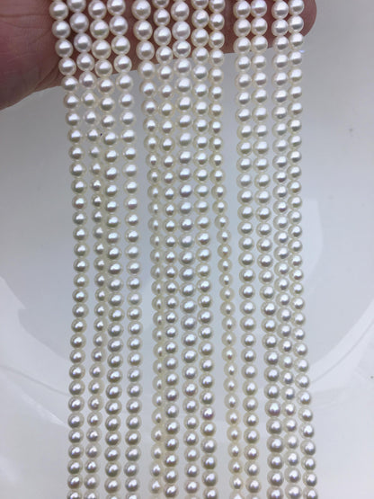 AAA- 3.5-4mm white round freshwater pearls, seed pearl, white pearl, full strand, round pearl strands, pearl wholesale, RP3-T6