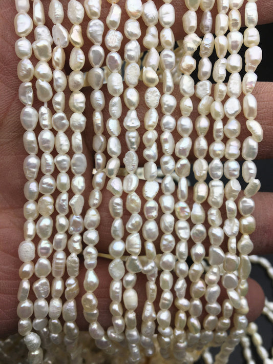 3 strands AA 4.5-5mm Tiny white nugget freshwater pearls,irregular nugget freshwater pearl strand,LM4-2A-1