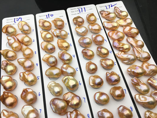 Natural Pink Rainbow Flame Ball Pearl Pair | AAA 13-15mm Fire Pearl