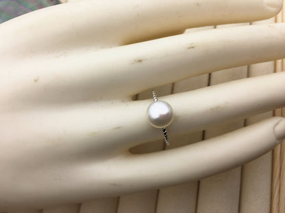 AAA single white button round Pearl Twist Sterling silver ring, wedding rings for women, sterling silver 925 open ring jewellery, R1-059