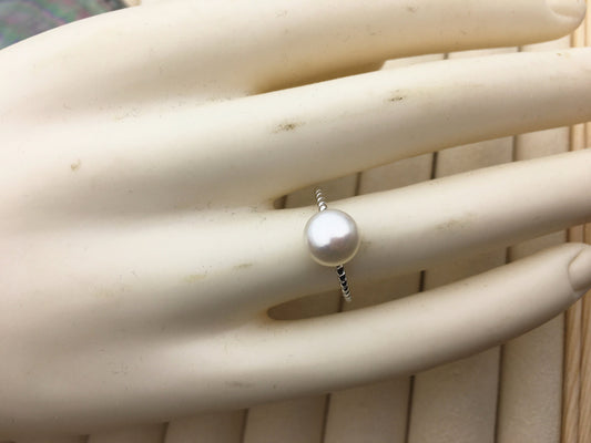 AAA single white button round Pearl Twist Sterling silver ring, wedding rings for women, sterling silver 925 open ring jewellery, R1-059