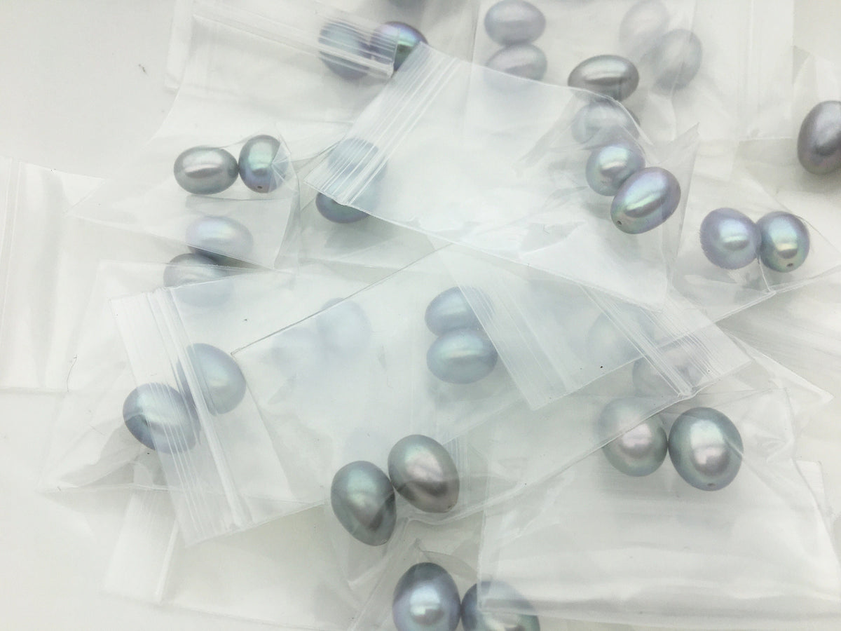 AAA 8.5-9.3mm Gray LONG rice freshwater pearls, tear drop pearl, dangle pearl earrings, white rice pearls, custom hole, LR9-3A-14