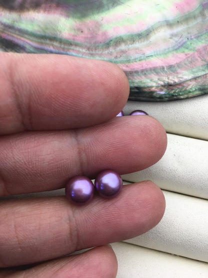 AAA 8-9mm Purple Pearl Stud Earrings, pearl earrings,S925 Sterling Silver,Wedding,classic pearl studs,SE1-009