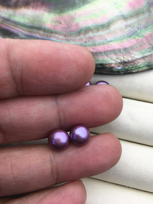 AAA 8-9mm Purple Pearl Stud Earrings, pearl earrings,S925 Sterling Silver,Wedding,classic pearl studs,SE1-009
