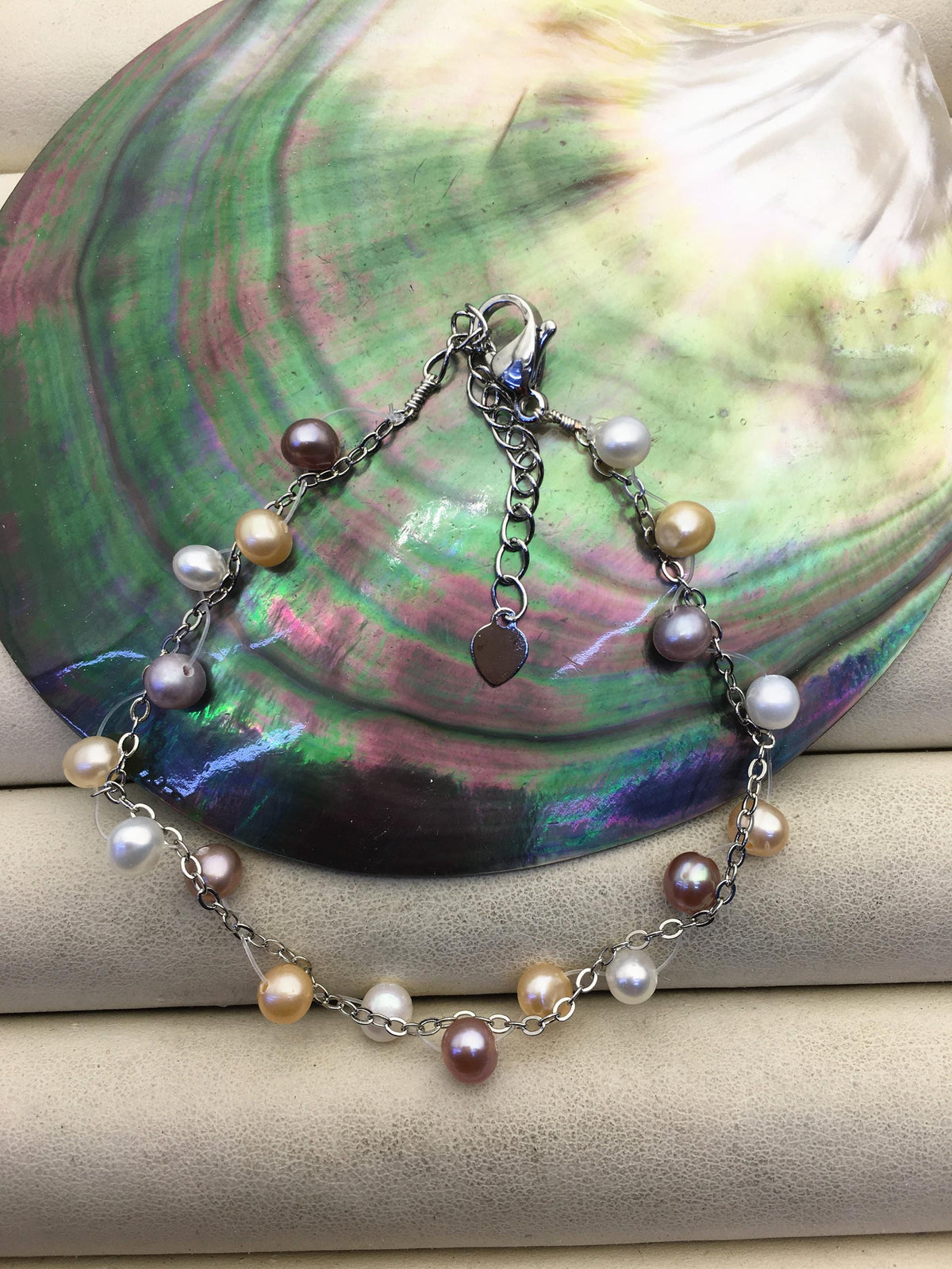 6.5+1.5'' AA+ 4-5mm twist misc color potato Freshwater pearl svlier color chain Bracelet,B8-055-4