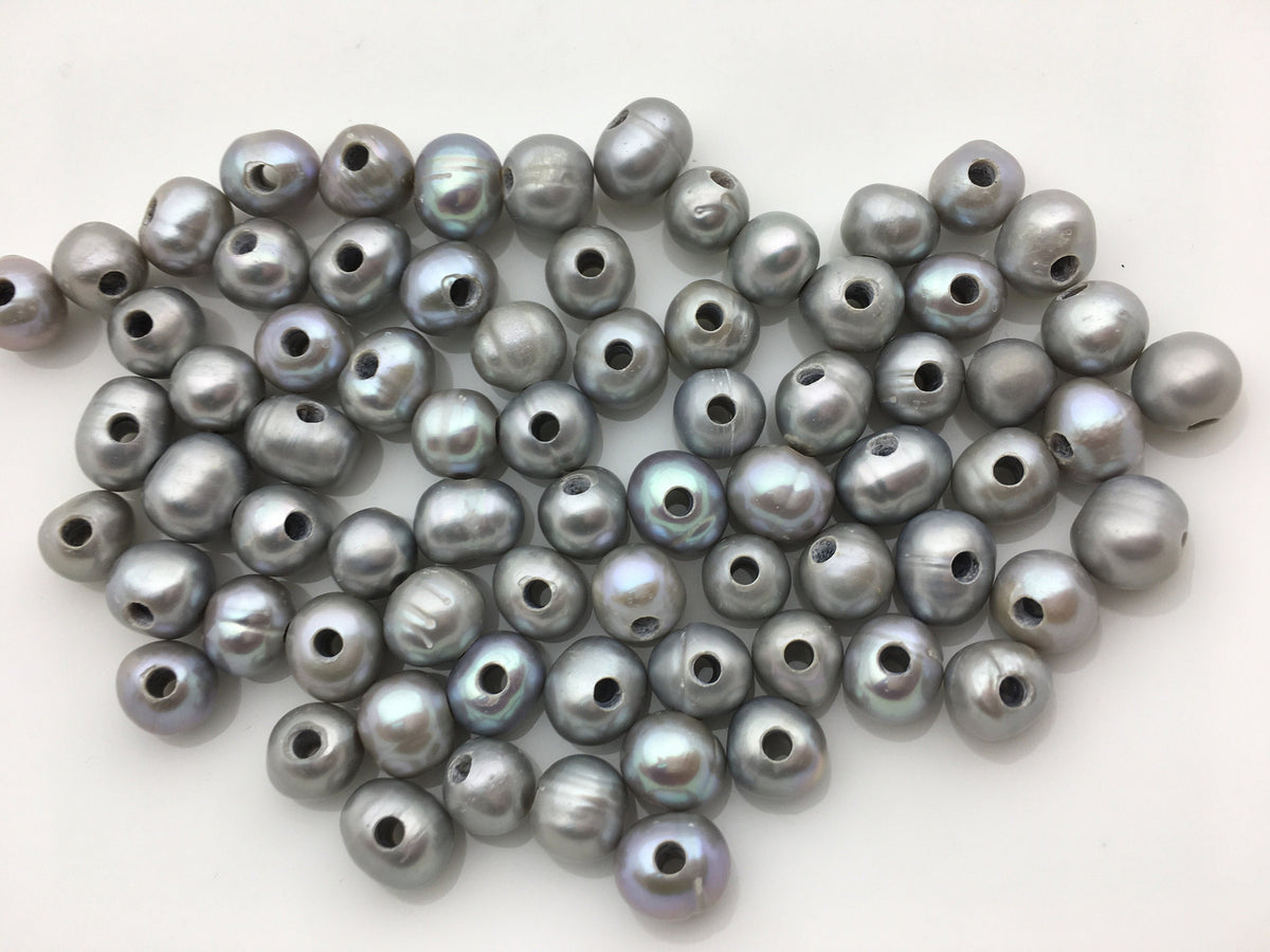 30pcs AA+ 7.3-8.3mm 2.2mm large hole gray potato pearls, cultured potato pearl, loose freshwater pearl, white pearl strand, 30pcs, CR8-T2