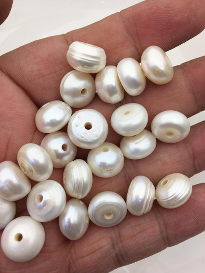 20pcs Very Big AA 13-14mm white button freshwater pearls, 2.2mm large hole, Rondelle pearl Beads, pearls for leather, SM13-2A-6
