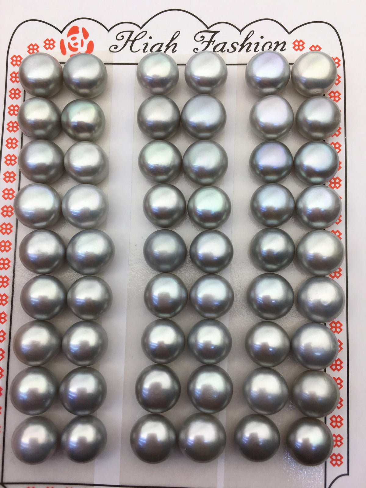 Gray Button Freshwater Pearl Pairs — 9–9.5 mm, 2 Pairs