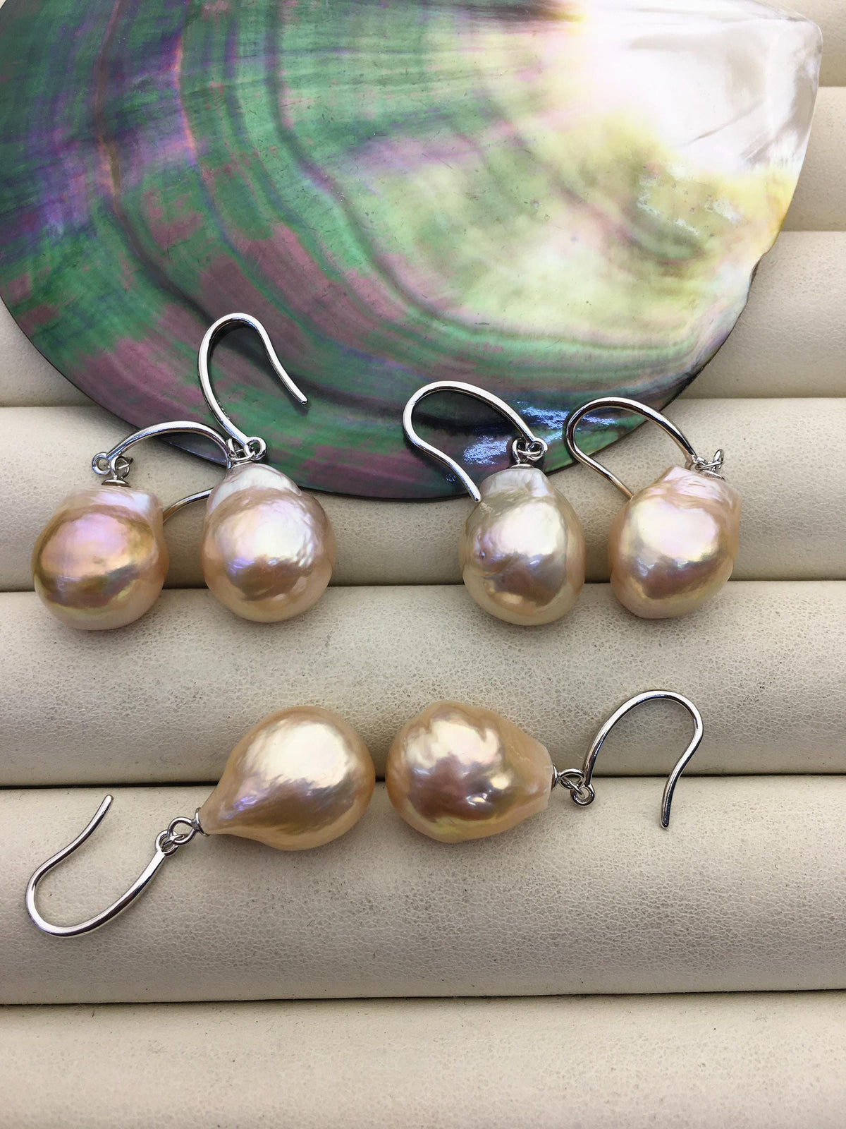AAA 13-14mm natural rainbow drop edison freshwater pearl dangle earrings,sterling silver dangle earrings,SE3-T9-53