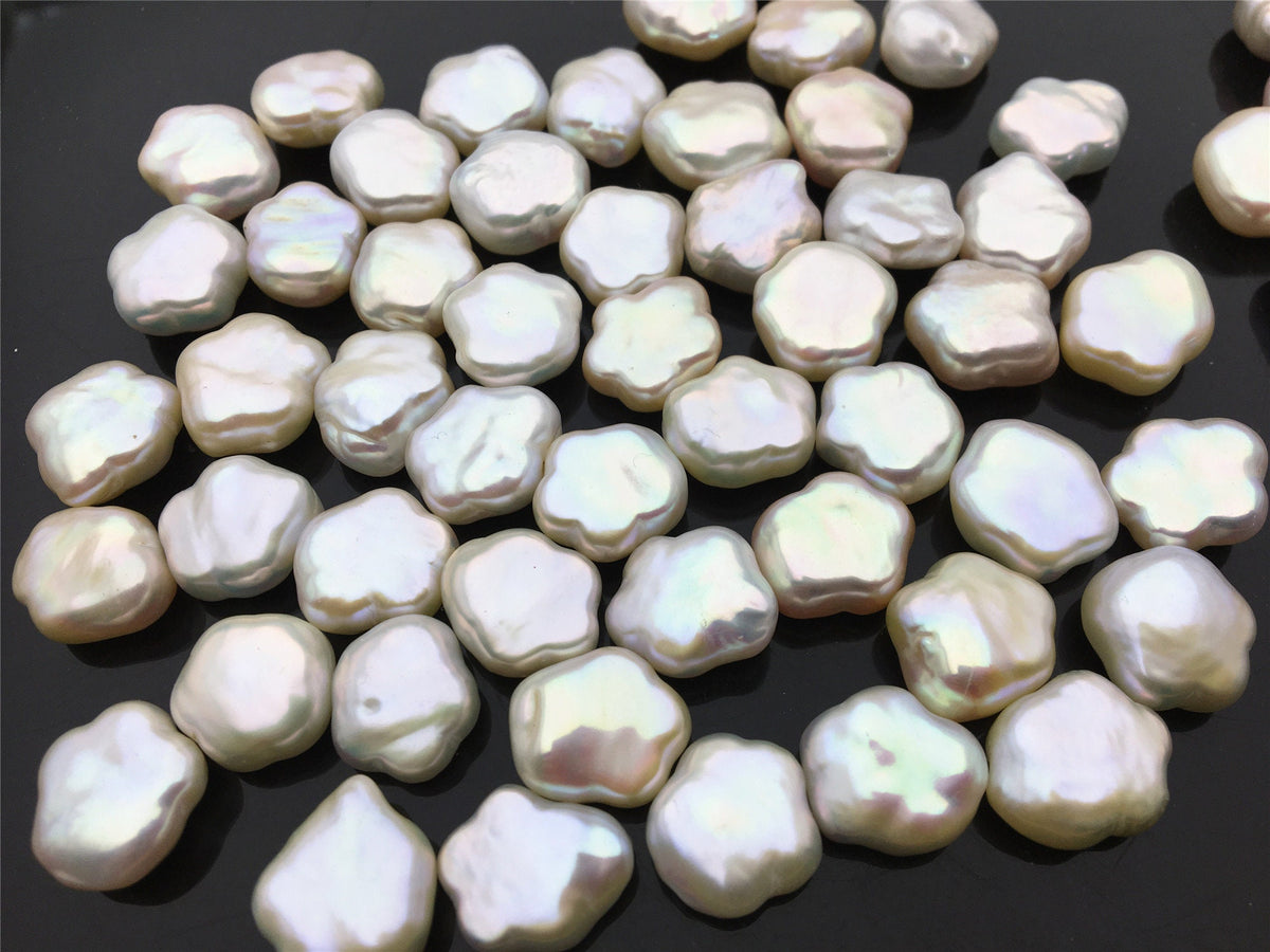 Rare!AAA 13-14mm Wite/Pink THICK Flower White Pearl, Freshwater pearl Butterfly, for your design, Cultured Pearls Maggie Designs, ZS-17-15
