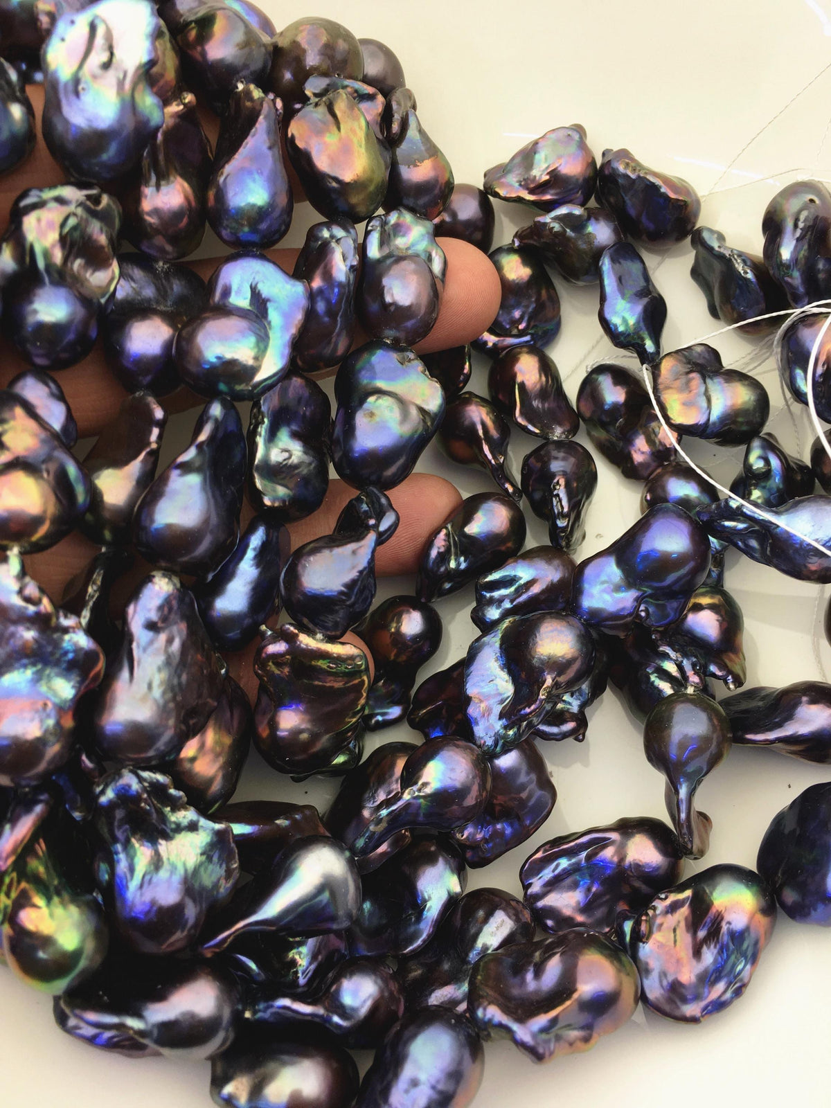 15.5'' AAA 14-18mm Black Rainbow flame ball pearl,FL15-3A-7-24