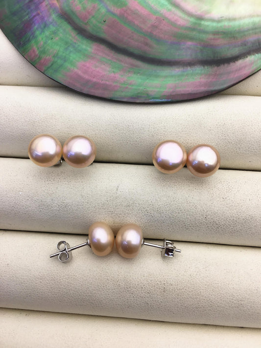 1 pair AAA 8.5-9mm Natural Rainbow Pearl Stud Earrings, pearl earrings, S925 Sterling Silver, classic pearl studs, SE1-T21