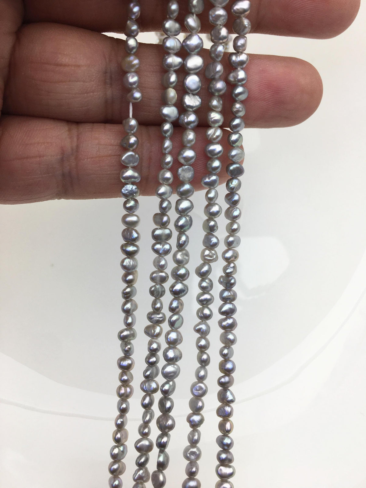 2 strands AA+ 3-4mm gray nugget seed pearls, irregular nugget freshwater pearl strand, cheap price, pearl factory china, LM3-2A-20