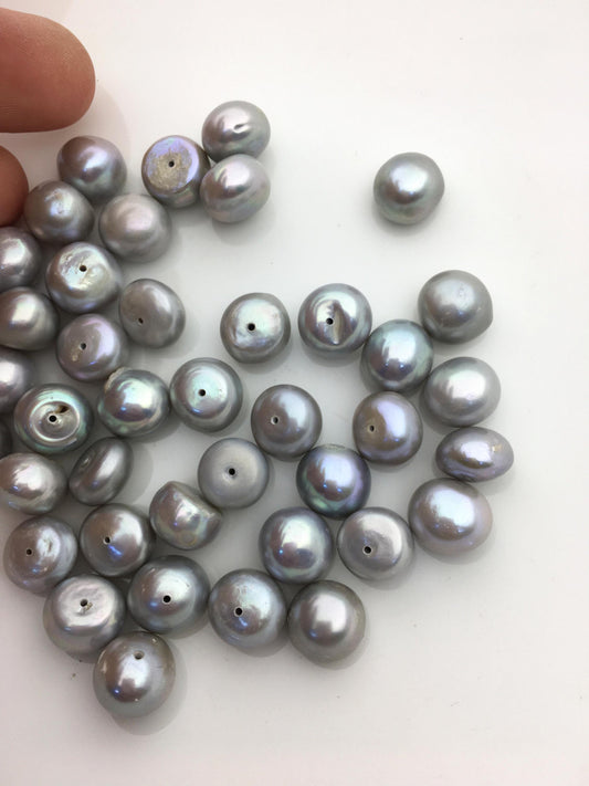 20pcs AA+ 11-12mm Gray baroque button Round freshwater pearls,0.9mm half hole,BTN11-T1