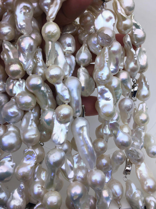 16'' AA+ 12-15mm white long baroque Flame ball freshwater Pearl necklace,genuine freshwater Pearl necklace,NPN1-T63-6