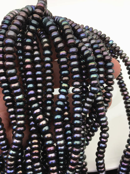 AAA 6–7mm Black Button Round Freshwater Pearl Necklace, 17 + 2 Inches | NPN1-T8