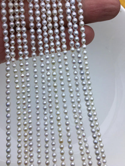 AAA 3-3.5x3.5-4mm white oval pearls, full strand, oval loose pearl beads, diy pearl, genuine pearl, Cultured pearl, diy pearl beads, LR3-3A-31