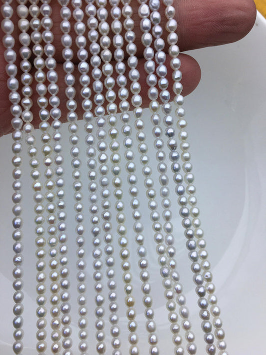 AAA 3-3.5x3.5-4mm white oval pearls, full strand, oval loose pearl beads, diy pearl, genuine pearl, Cultured pearl, diy pearl beads, LR3-3A-31