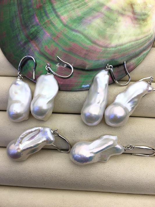 1 pair AAA 13-17mm white long flame ball pearl dangle earrings,SE3-031-29