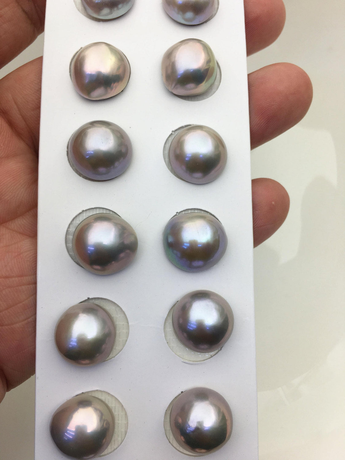 2 pairs AAA 13-14mm Gray Baroque Mabe Pearl Pair,no hole,Half Ball Button Round Shape,MB-T40