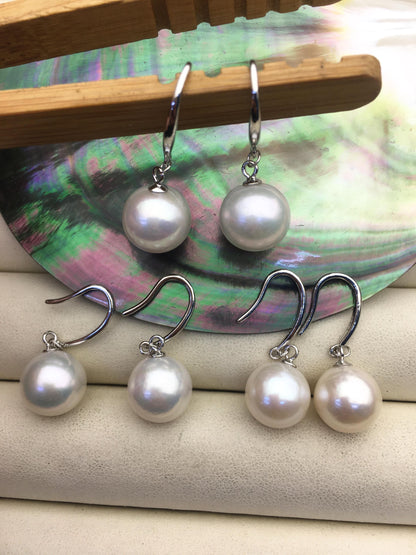 1 pair AA+ 10-11mm White Round edison pearl dangle earrings, S925 Sterling Silver earrings, wedding pearl earrings, SE3-T9-30