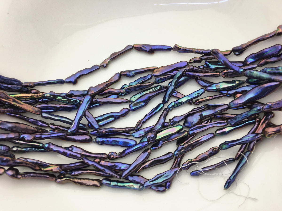 15.5'' AAA 4-6mm black blue rainbow Toothpick pearls,ZS-80-12