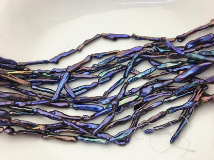 15.5'' AAA 4-6mm black blue rainbow Toothpick pearls,ZS-80-12