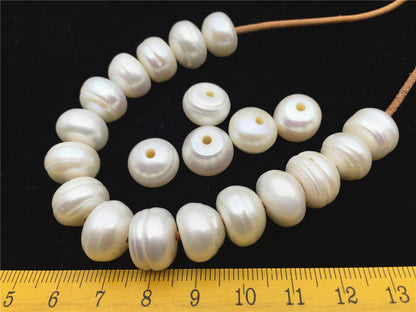 20pcs Very Big AA 13-14mm white button freshwater pearls,2mm hole,Rondelle pearl Beads,pearls for leather,SM13-2A-2