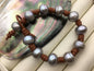 Gray button round freshwater pearl Leather bracelet, Handmade Cuff, Black Pearls on Brown Leather, Black leather bracelet, Le7-003