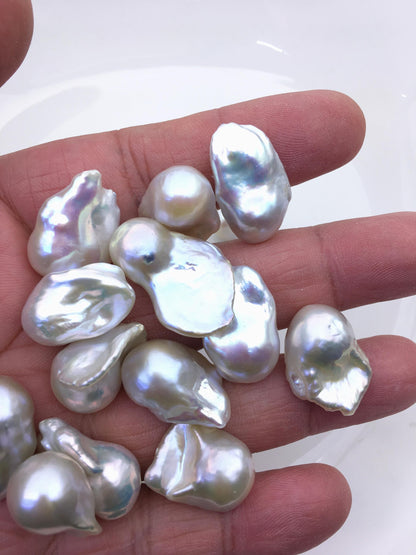 10pcs AAA 14-17mm Big White Flame ball Pearl - 0.9mm top half hole,FL15-T4-42