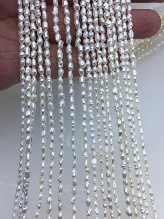 AAA 3-3.3mm Tiny white nugget freshwater pearls,irregular nugget freshwater pearl strand,LM3-3A-5