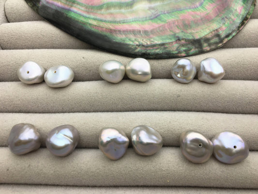 AAA 10-11/11-12mm Gray keshi pearls Pair,for make stud earrings,baroque pearl,loose pearl beads,ZS-127-62-12