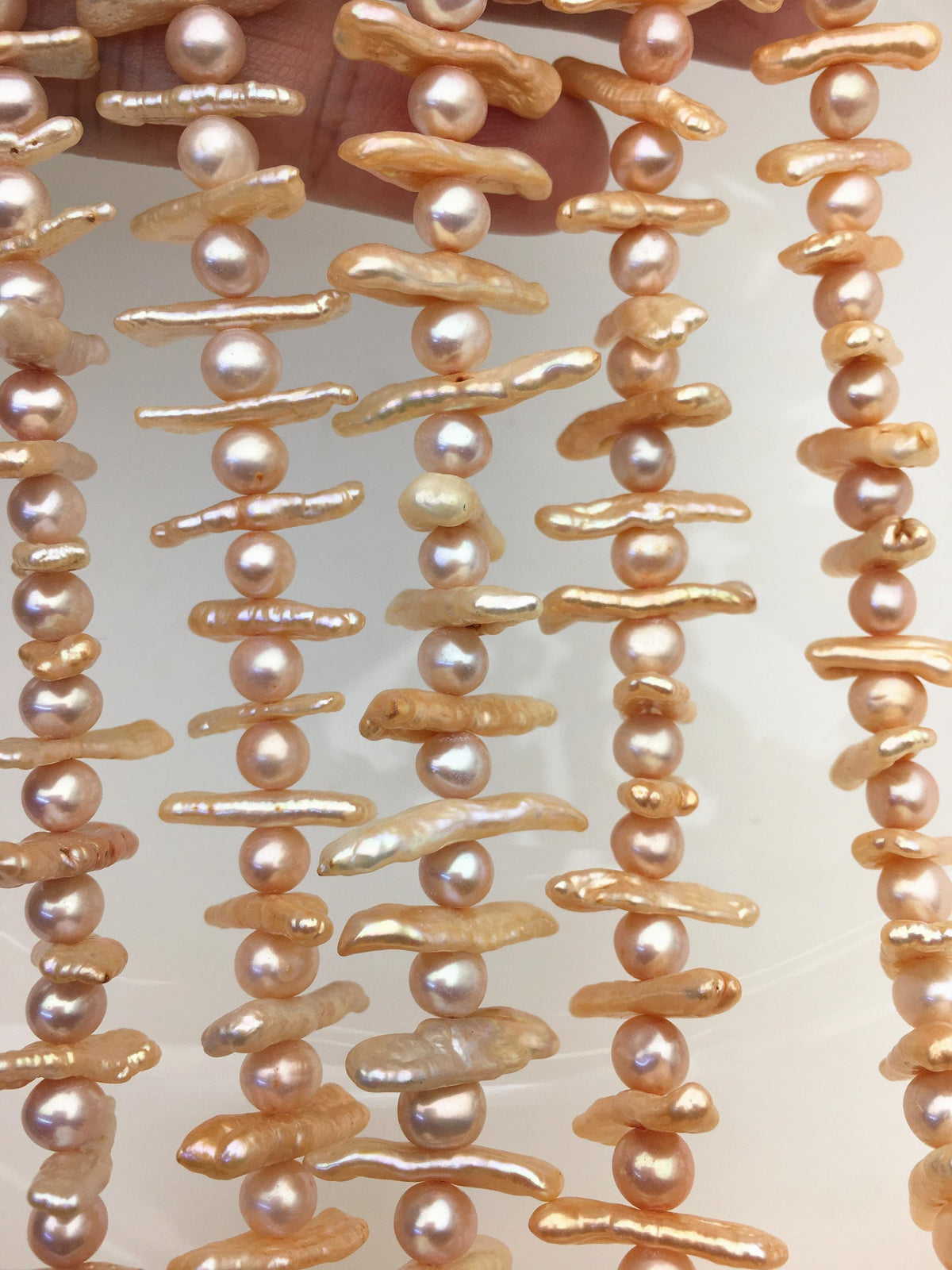 AA+ 6-8mm pink orange Biwa Pearl Necklace,ZS-128-3