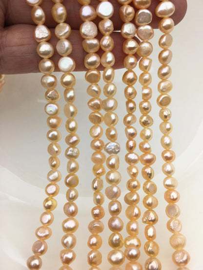 AA+ 6-6.5mm peach nugget freshwater pearls, irregular nugget freshwater pearl strand, cheap price, pearl factory china, LM6-T4