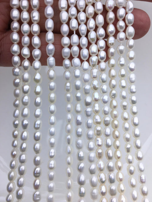 AA+ 4-4.5x5-6mm white rice freshwater pearl, Cultured white rice freshwater pearls bead, necklace, DIY, LR4-2A-4