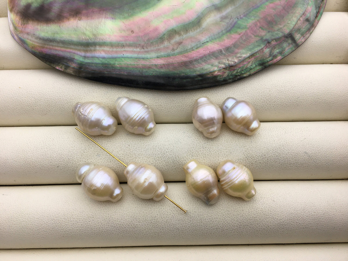 2pairs AA 11-12mm White baroque Freshwater Pearl loose Beads Pair,0.8mm through hole,ZS-103-37-18