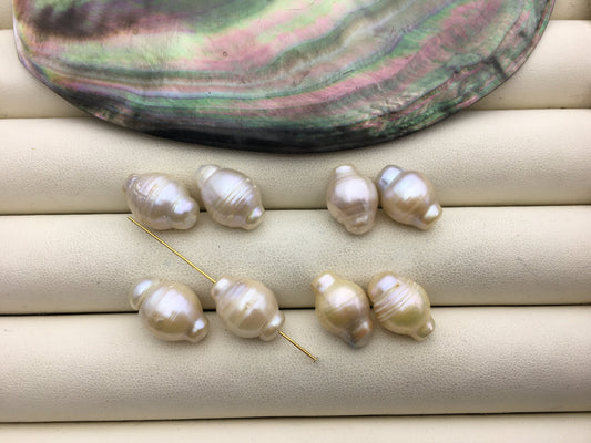 2pairs AA 11-12mm White baroque Freshwater Pearl loose Beads Pair,0.8mm through hole,ZS-103-37-18