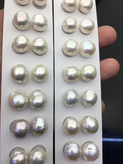 5pairs AAA 11-12mm White baroque drop edison freshwater pearl Pair,no hole,ED11-3A-2-4