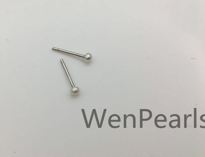 One pair tiny 2mm, 3mm white pearl earring, ivory Pearl studs earrings, button round, Sterling Silver, kids stud, little girl earrings, SE1-008