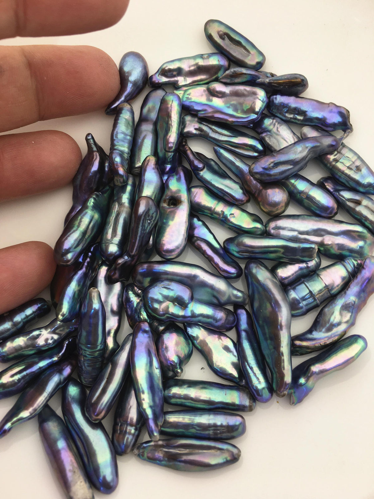 53pcs AA+ 6-12mm black blue biwa keshi Freshwater Pearls, no hole,ZS-80-1-31