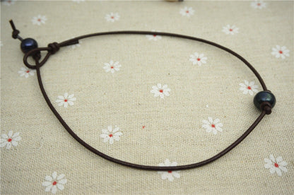 black pearl necklace, Freshwater pearl and leather necklace, Black pearl leather necklace, Pearl Choker, leather pearl necklace, Le1-016