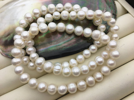 1pc 7 inchs AA+ 6.3-7.3mm White Freshwater pearl Elastic string Bracelet,B8-032
